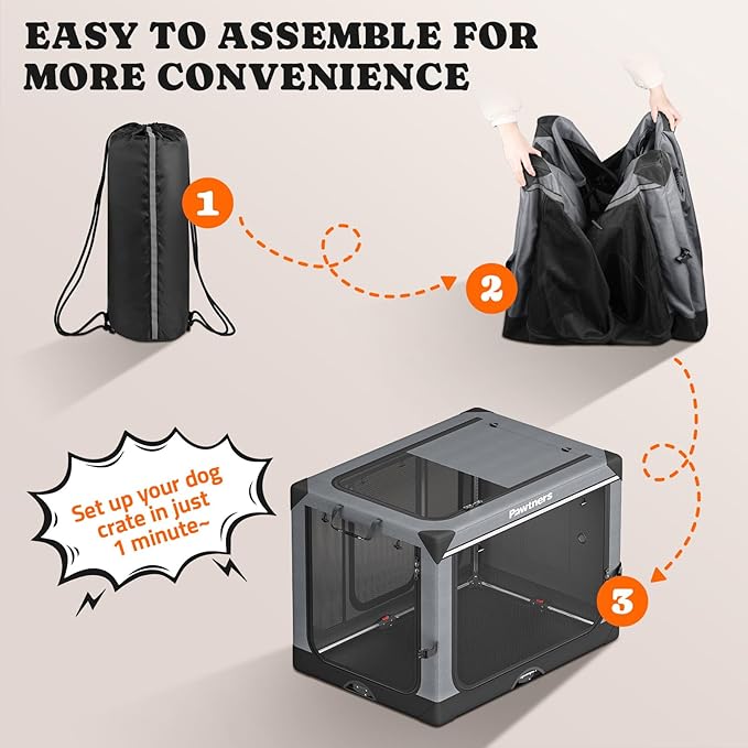 Collapsible Dog Crate: 26 Inch Foldable Soft Sided Dog Crate for Small Dogs, Portable Dog Travel Kennel with Soft Mat for Indoors & Outdoors, Grey