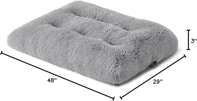 Bedsure Washable XXL Dog Bed for Crate, Faux Fur Dog Crate Pad for Large Breed, Fulffy Soft Comfort Dogs Sleeping Mat, Anti-Slip Pet Kennel Pad, 48" x 29", Grey