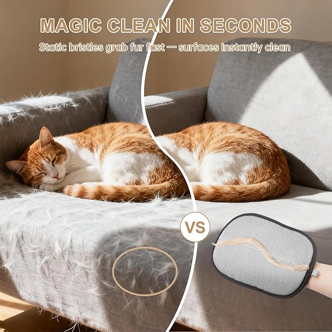 LAVORA Cat and Dog Hair Removal Products, Five-Finger Electrostatic Pet Hair Removal Glove, Reusable Magic Brush Fur Remover for Laundry, Couch & Home Use (Gray)