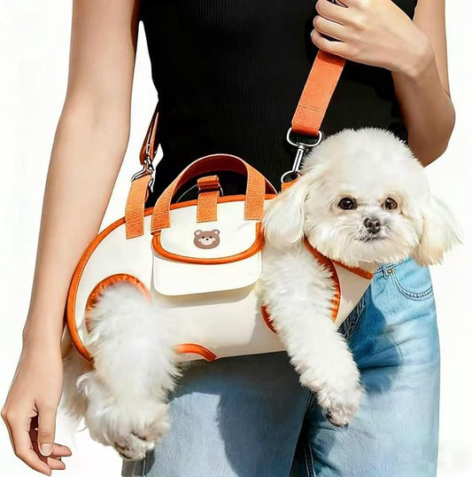 Portable Small Dog & Cat Pet Carrier Sling & Backpack for Small Dogs & Cats & Puppy, Dog & Pet Purse Bag Carrier Sling for Small Dogs with Dog Traction Leash, Crossbody Sling Carriers (Orange M)