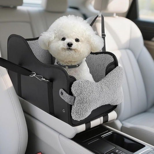 Dog Car Seat for Small Dog, Center Console Armrest Booster Cars Seats, Portable Pet Carrier with Soft Cushion Safety Belt, Support Pets Up to 11lbs, Black