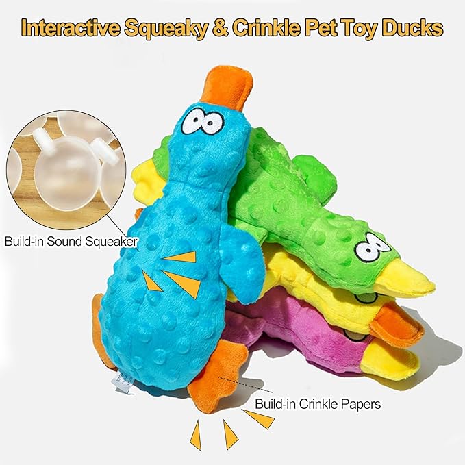 Adpartner Squeaky Dog Toys, 2 Pack Dog Toy Duck Plush Crinkle Dog Toys for Small Medium Breeds, Interactive Pet Squeaky Toys Soft Stuffed Puppy Toy to Keep Them Busy, Training, Reduce Boredom