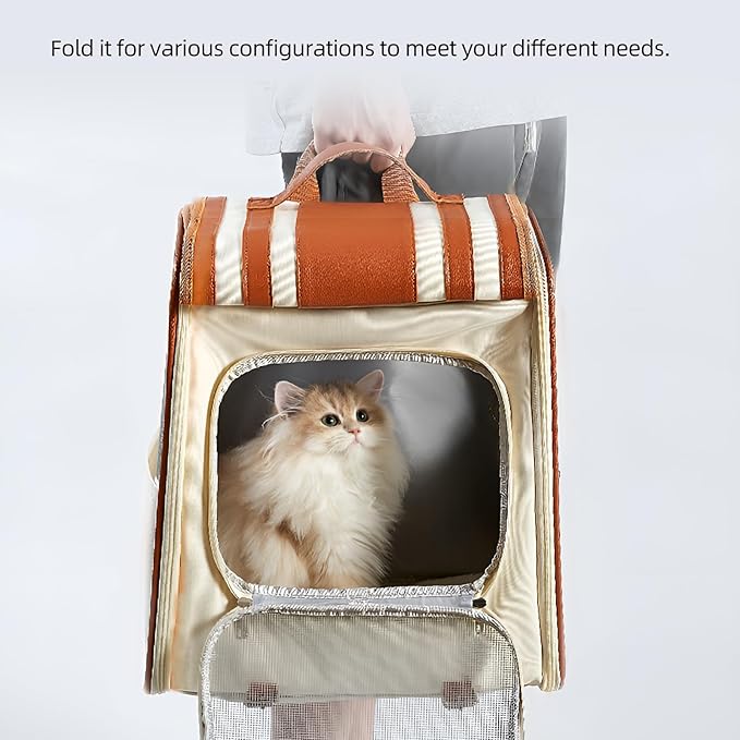 Faux Leather Cat Backpack Carrier,Cat Carrying Backpack for Small Cats and Dogs,Combines Light-Blocking Capabilities for Privacy Protection with air Circulation,Cushion Back Support