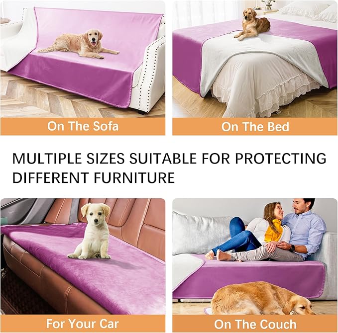 Waterproof Blanket for Bed Protection, Washable Dog Blankets for Couch, Soft Reversible Pet Throw Furniture Protector Cover for Sofa-82"x108",Purple+Cream