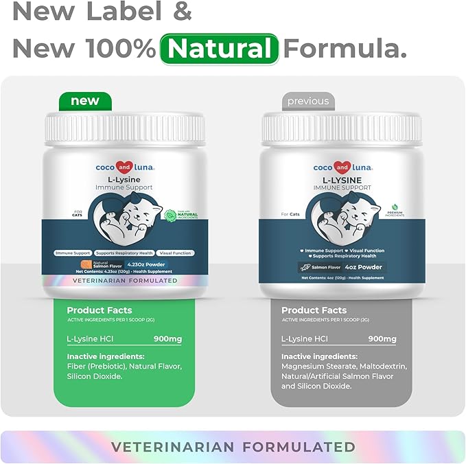 L-Lysine Supplement for Cats 900mg/scoop - Cat Supplement for Sneezing and Runny Nose, Cold, Immune Support, Eye Function, and Respiratory Health – Lysine Powder
