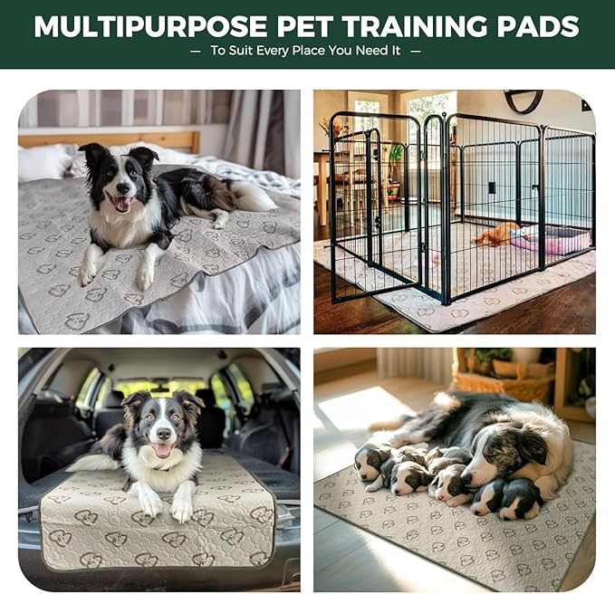 FXW Washable Pee Pads for Dogs, Puppy Pads with Super Absorbent, Specifically Designed for Potty Training, 70" × 30" Rectangle, Khaki, 2 Packs