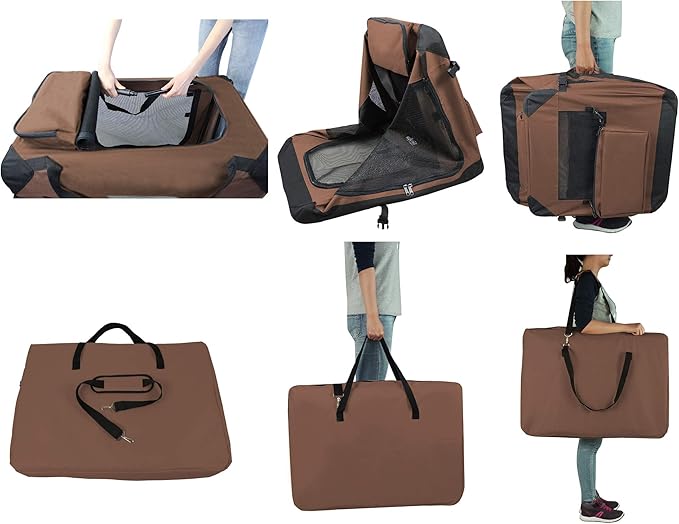 EliteField 3-Door Folding Soft Dog Crate with Carrying Bag and Fleece Bed (2 Year Warranty), Indoor & Outdoor Pet Home (42" L x 28" W x 32" H, Brown)