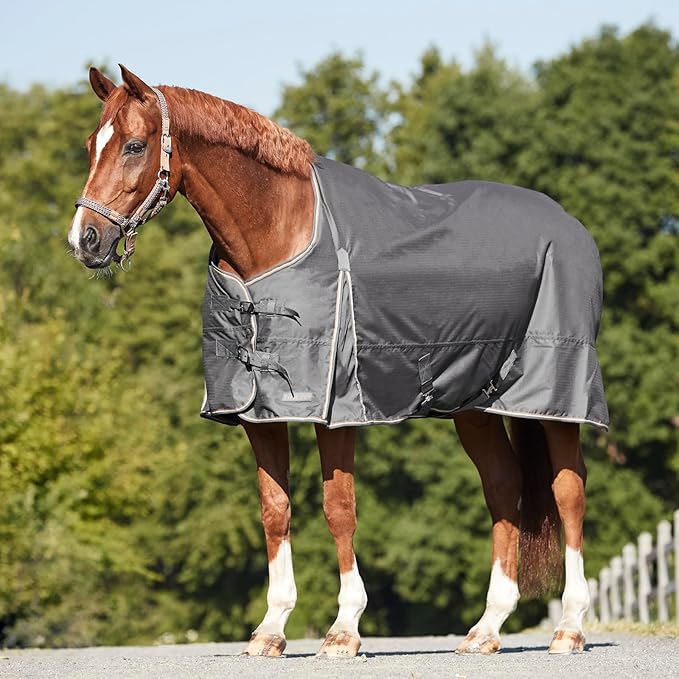 HORZE Glasgow Lightweight Waterproof Horse Turnout Blanket (100g Fill) - Blackened Pearl - 81 in
