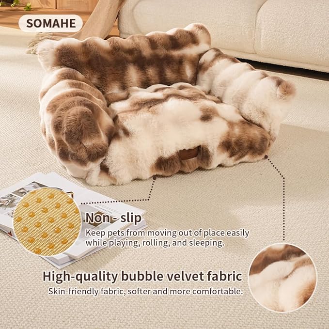 Cat Bed for Indoor Cats Dog Couch Cat Couch Bed Washable Dog Beds for Small Dogs & Cats with Removable Cover, Fluffy Pets Couch with Non-Slip Bottom 24"X18"X10"Coffee