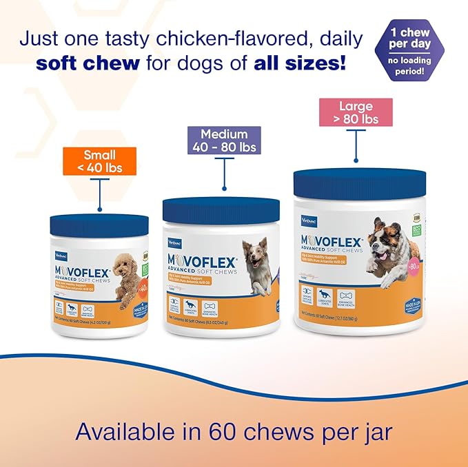 MOVOFLEX Advanced Soft Chews Hip and Joint Support Supplement for Small Dogs 120 Count by Virbac