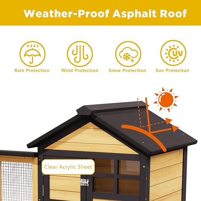 Large Chicken Coop and Run Outdoor Indoor Two Story Rabbit Hutch Pet House Guinea Pig Cage with Removable Tray, Ramp, Ventilation Doors for Chickens, Bunny, Ducks, Quails（Natural Wood）
