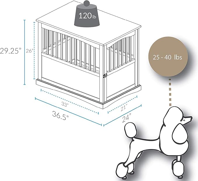 Casual Home Wooden Large Pet Crate, End Table, Espresso, 24 x 36.5 x 29.5 in