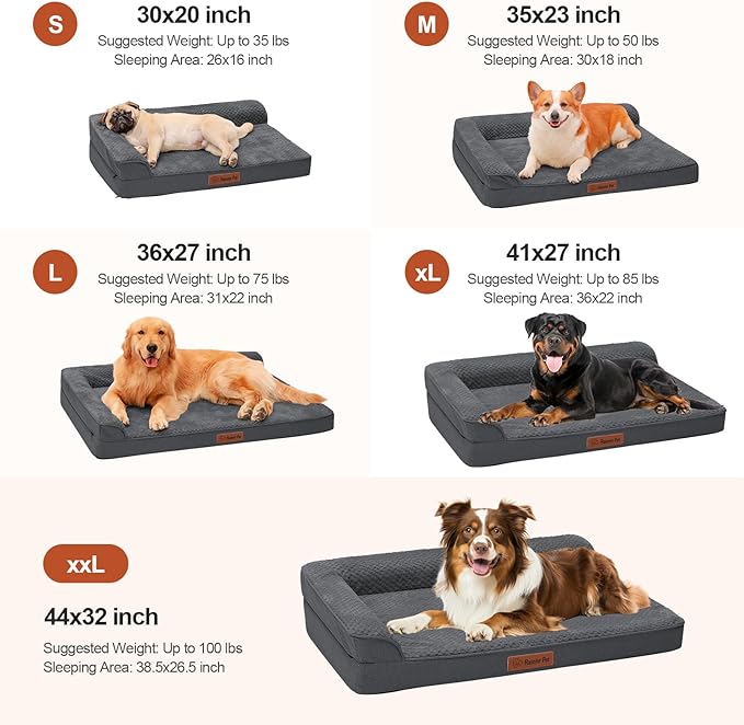Orthopedic Dog Beds Large Sized Dog, Memory Foam Pet Bed for Large Dogs, Washable Removable Cover, Nonskid Bottom, Waterproof, 36x27x6 Inches, Dark Grey