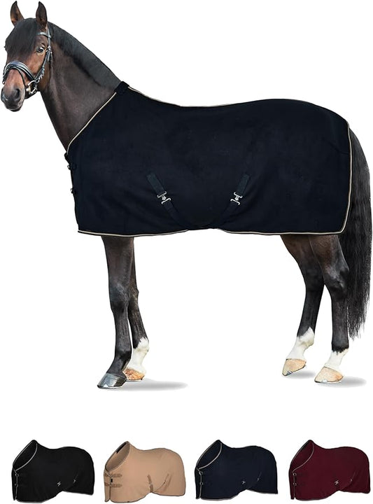 HORZE Kiel Fleece Horse Cooler Blanket | Quick-Dry Fleece Horse Cooler Sheet with X-Surcingles & Tail Cord - Dark Navy - 69 in