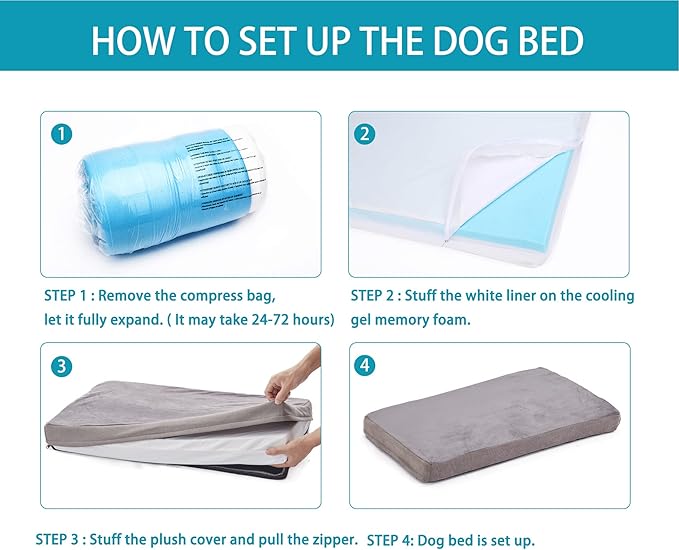 Orthopedic Memory Foam Dog Bed for Large Dogs, Cooling Dog Beds -Waterproof Pet Bed Mats for Crate with Removable Washable Cover,Ideal for Arthritic Dogs (47inch,110Lbs)