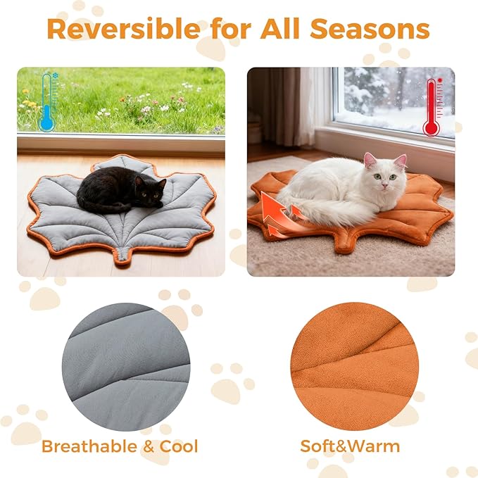 KOOLTAIL Upgrade Self Warming Cat Bed for Winter, Reversible Extra Cozy Pet Sleeping Blanket Pad for All Season, Thicken Self Heating Puppy Mats with Thermal Foil for Crate, Floor, Outdoor, Maple Leaf