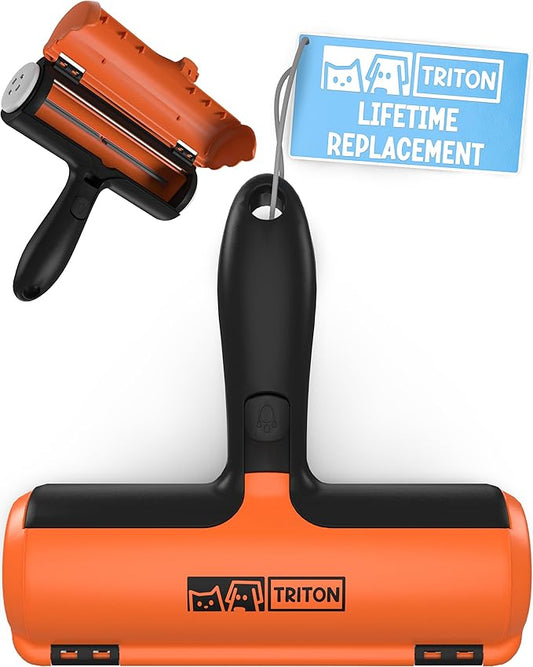 Triton Pet Hair Removal Tool w/Fur Trapping Compartment, 60% Smaller Storage Size, Reusable Shedding Roller, Cat and Dog Hair Remover for Car, Furniture, Carpet, Couch (Orange)