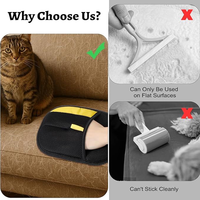 3PCS Pet Hair Removal Gloves Electrostatic Reusable Grooming Gloves for Cats & Dogs Efficient Hair Remover for Furniture, Couch, Carpet & Curtains Upgrade Pet Grooming Tool