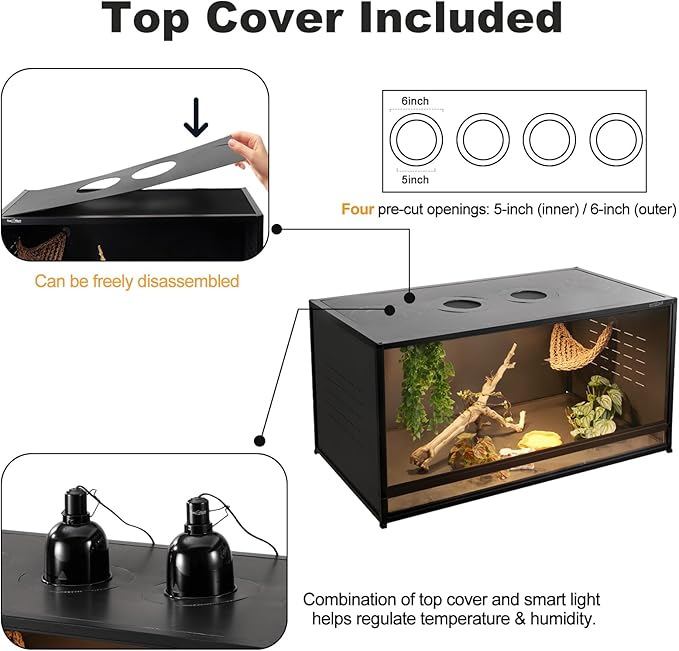 Reptile Terrarium Cabinet 48''x24''x24'' Large PVC Reptile Enclosure 120 Gallons with 12'' Height for Bearded Dragon Gecko Lizard Snake, Wide Breeding Vivarium Area with Sliding Doors Lock