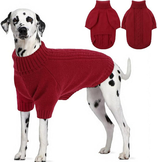 SAWMONG Dog Sweater for Large Dogs, Turtleneck Knitted Pullover Sweater Sweatshirt, Classic Winter Warm Pet Sweater for Boy Girl Cat Sweater (Red, XL)