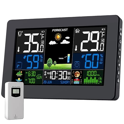 Weather Station Wireless Indoor Outdoor, Digital Thermometer with Remote Sensor, Black