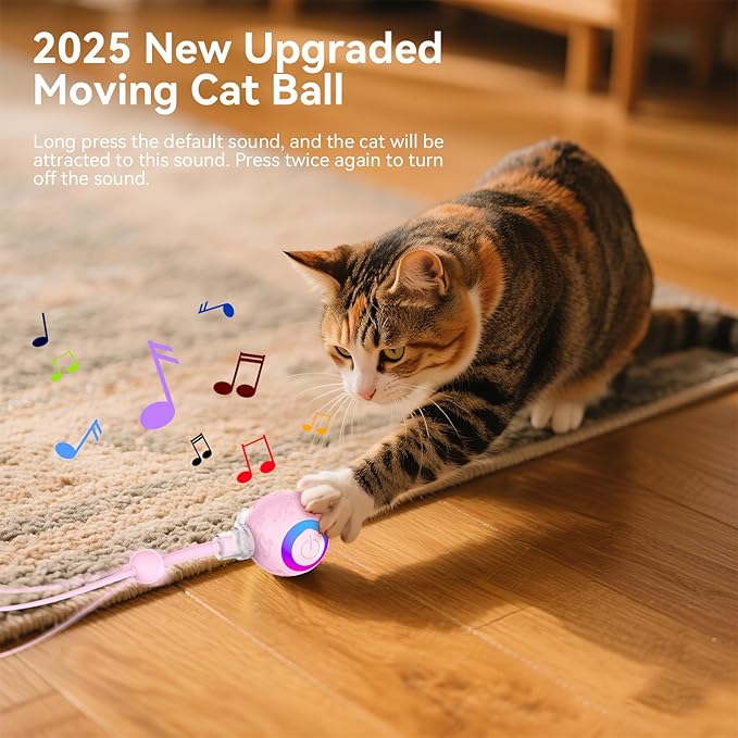 Interactive Cat Toys Ball for Indoor Cats, Automatic Pet Toys for Bored Indoor Adult Cats, Motion Activated, USB Rechargeable, Christmas Birthday Gifts(Pink)