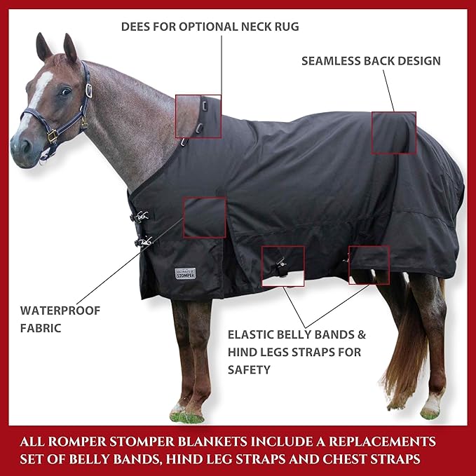 Jeffers Romper Stomper Turnout Blanket for Horses 87” - Durable 1680 Denier & 240g Mediumweight – Waterproof, Breathable Design, Adjustable Straps for Safety & Comfort, Ideal for milder Climate
