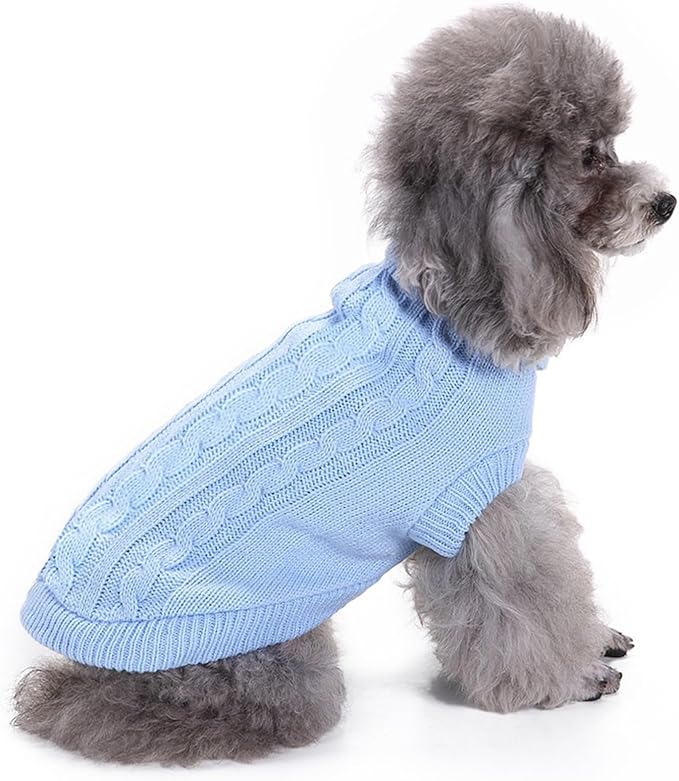 CHBORCHICEN Small Dog Sweaters Knitted Pet Cat Warm Dog Sweatshirt Winter Clothes Kitten Puppy Sweater (Medium,Light Blue)