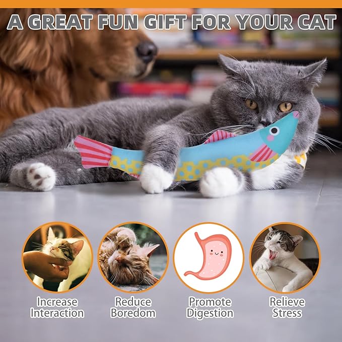 KOOLTAIL Cat Catnip Toys Saury Fish, 3 Pack Durable Soft Kicker Toy Filled with Natural Catnip Cotton, Self Play Interactive Bite Resistant Chew Teeth Cleaning Gift for Indoor Cats Kitten All Breeds