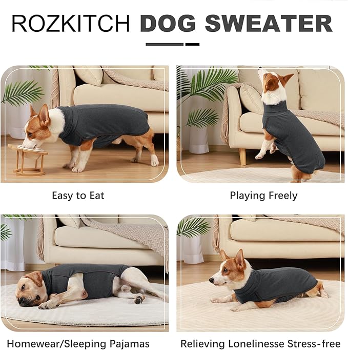 ROZKITCH Fleece Dog Winter Coat Soft Pullover Pajamas, Windproof Warm Cold Weather Jacket Vest with Leash Hole, Jumpsuit Apparel Outfit Clothes for Walking Hiking Travel Sleep Black XL