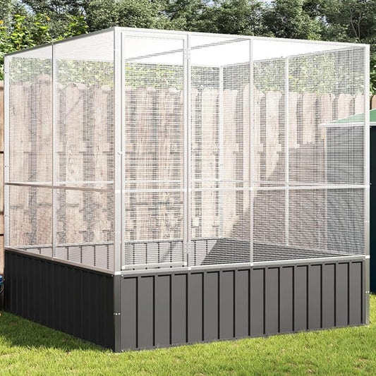 Steel Aviary Silver, Steel Bird Cage, Outdoor Aviary Parrot Cage Wide Flight Metal Birdcage, 83.1"x81.5"x83.5" Steel,-82