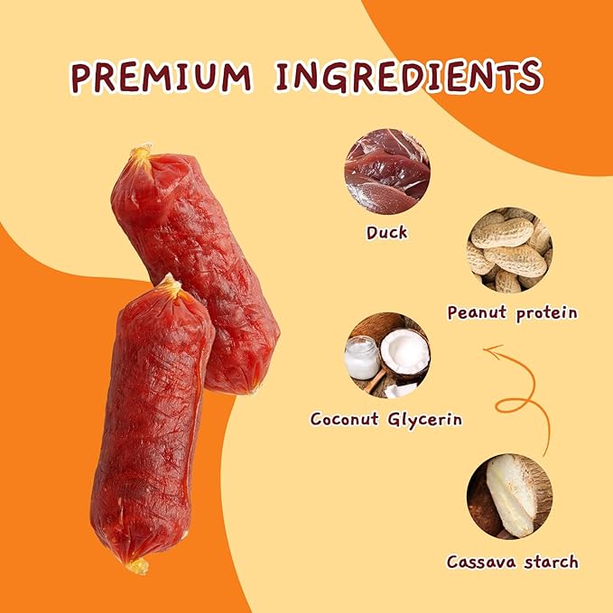 Jungle Calling Soft Duck Sausage Dog Treats, Grain-Free Single Ingredient Tender Duck Jerky, Easy to Chew Training Treats for Small & Medium Dogs, 10.6 oz