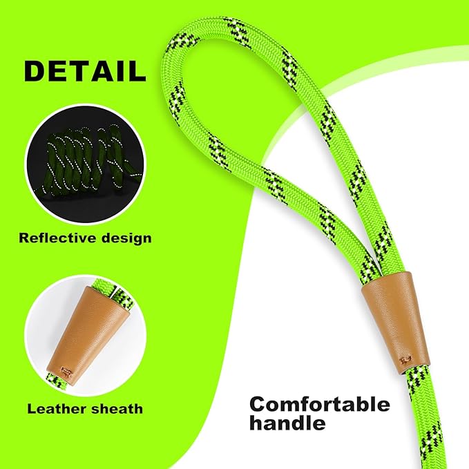 Lynxking No Pull Rope Dog Harness No Pull Reflective Leash Harness Collar 3 in 1 Dog Halter Harnesses Adjustable for Large Giant Dog (Light Green, Extra Large(up to 80Ibs) 10ft*1/2")