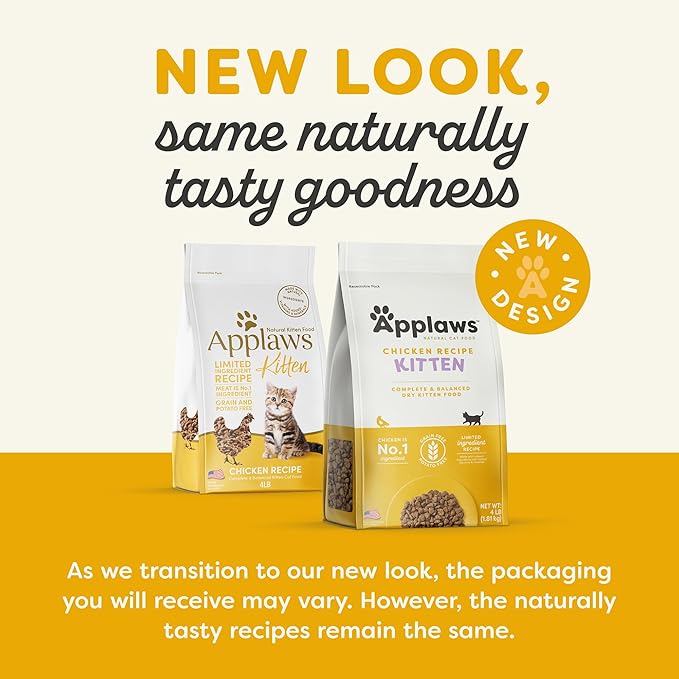 Applaws Complete Dry Kitten Food, Grain-Free, Limited and Natural Ingredients, Added Vitamins & Minerals, High Protein, Supports Digestion, Chicken Recipe (4 Pound Bag)