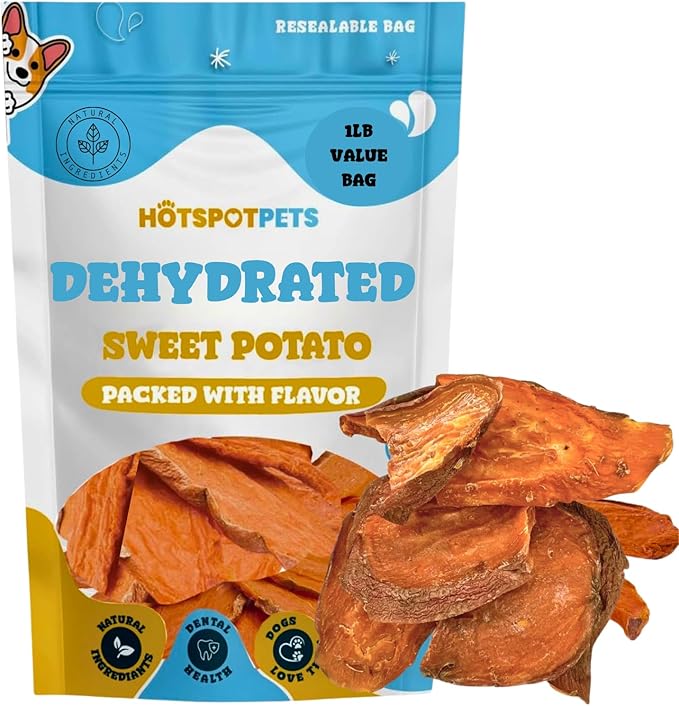 Dehydrated Sweet Potato Dog Treats - 1lb All-Natural, High Protein, Low Fat - Slow Roasted Oven Baked A Healthy Rawhide Alternative Dog Chews - Training & Treats