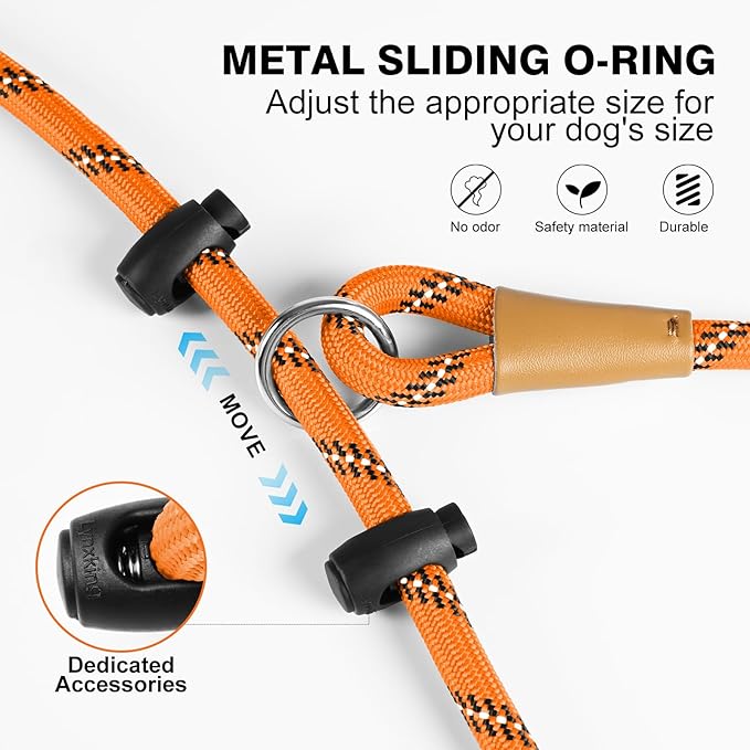 Lynxking No Pull Rope Dog Harness No Pull Reflective Leash Harness Collar 3 in 1 Dog Halter Harnesses Adjustable for Large Giant Dog (Orange, Large 1/2 inch)