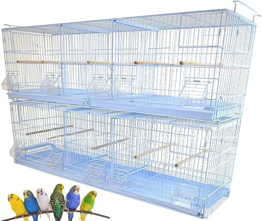 Combo: Extra Large White Stack & Lock Breeder Bird Flight Cage Breeding Nest Door Removable Divider with Removable Rolling Stand 38"x11"x15"H LOT-2