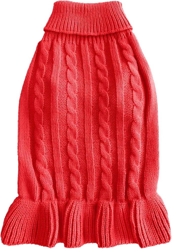 CHBORCHICEN Small Dog Sweaters Dress Knitted Pet Cat Warm Dog Sweatshirt Soft Winter Clothes Kitten Puppy Sweater (M, Dress-Red)