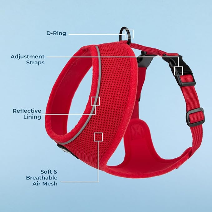 Best Pet Supplies Voyager Mesh Dog Breathable Harness Reflective Stitching, All Weather Adjustable for Walking Training, or Running - Heavy Duty & Durable, 220 Style (Red), M