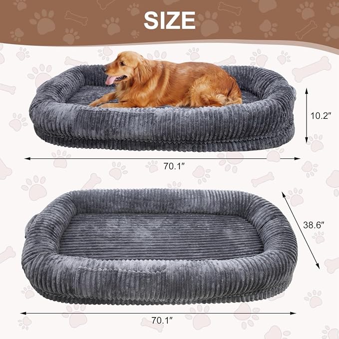 Human Dog Bed for Adult,70"x38"x10" Extra Large Human Pet Bed,Orthopedic Washable XL Dog Bed with Memory Foam (Darkgrey)