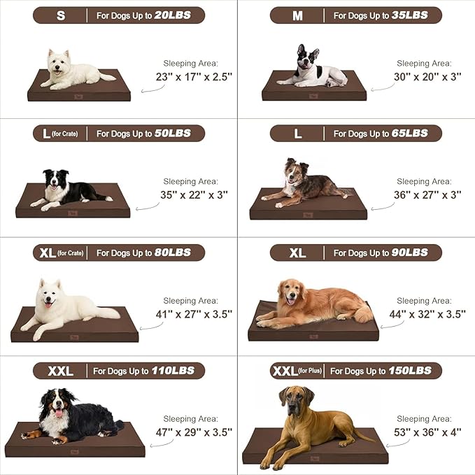 Outdoor Dog Bed for Small Dogs & Cats, Waterproof Dog Crate Mat Orthopedic Egg Crate Foam with Washable Removable Oxford Cover, Brown