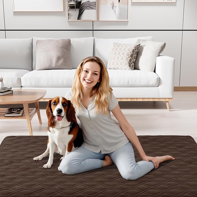 Smiry Waterproof Dog Blanket, 82x82 Inch Soft Pet Bed Cover Reversible, Washable Sofa Couch Furniture Protector for Small Medium Large Dog Puppy Cat, Geometric, Chocolate/Dark Grey
