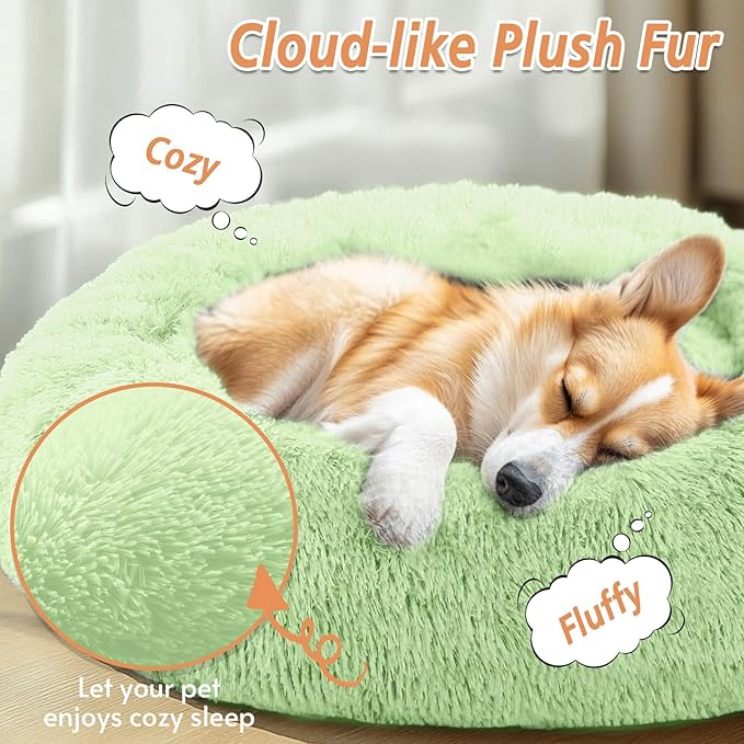 JOLLYVOGUE Calming Dog & Cat Bed for Small Dogs, Anti-Anxiety Donut Cuddler Cozy Soft Round Bed with Anti-Slip Bottom, Fluffy Faux Fur Plush Cushion Beds for Small Medium Pets (20")