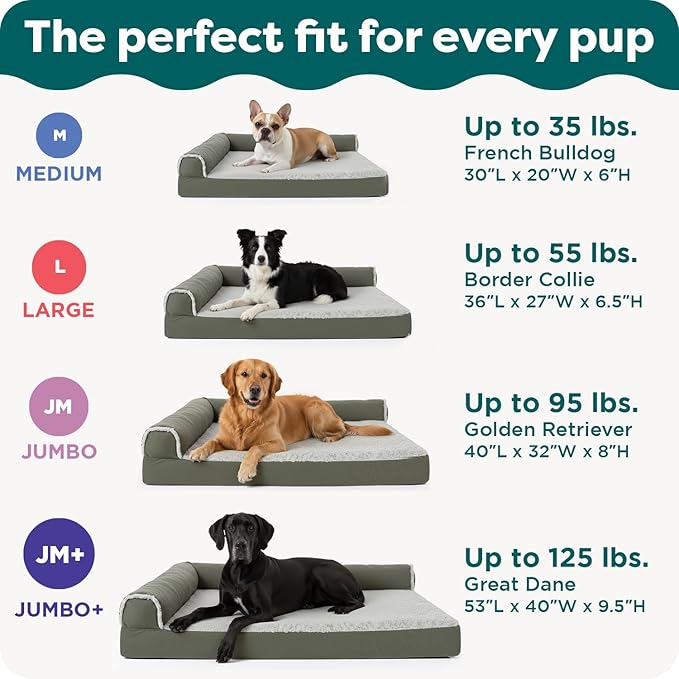 Furhaven Orthopedic Dog Bed for Large/Medium Dogs w/ Removable Bolsters & Washable Cover, For Dogs Up to 55 lbs - Plush & Suede Sofa - Deep Pool, Large
