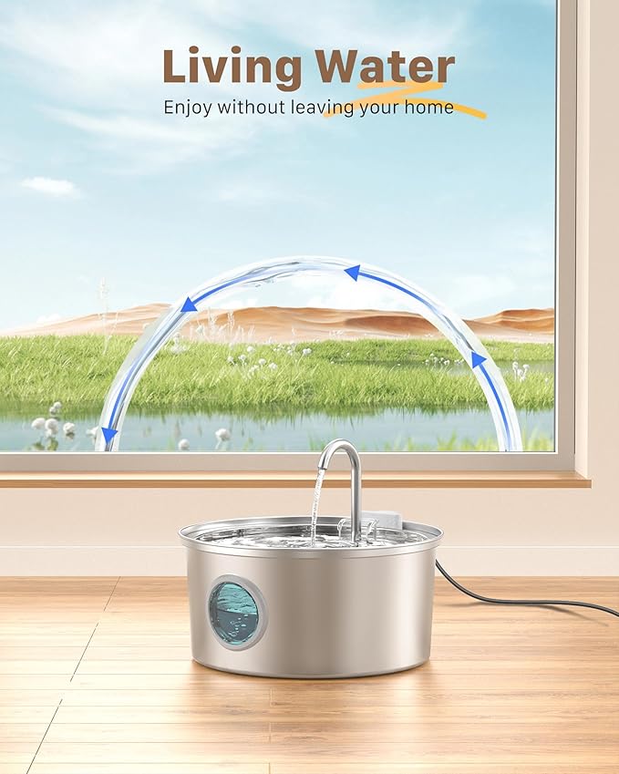 Cat Water Fountain Stainless Steel: Cat Fountain for Drinking - 108oz/3.2L Pet Water Fountain for Cats Indoor - Quiet Water Fountain for Cats - Faucet Pet Fountain - for Small and Medium-Sized Pets