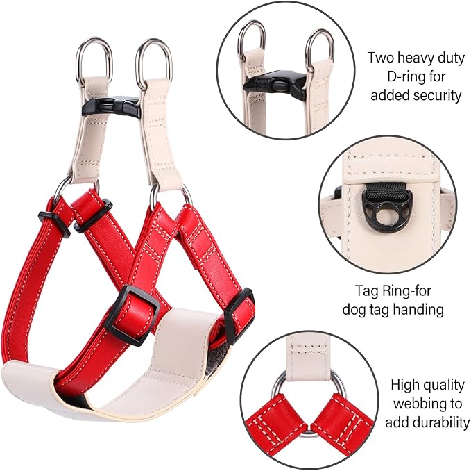 Microfiber Leather No Pull Dog Harness: Comfortable and Easy-to-Use Vest for Training and Walking Your Samll Medium Large Puppy or Dog (Red, S)