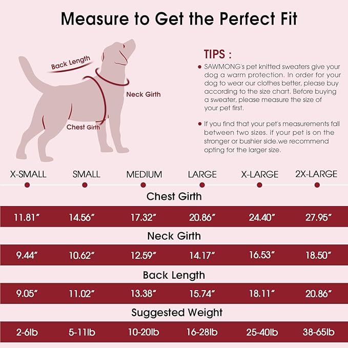 SAWMONG Dog Sweater for Small Dogs, Turtleneck Knitted Pullover Sweatshirt, Classic Winter Warm Pet Sweater for Boy Girl Cat Sweater (Red, S)