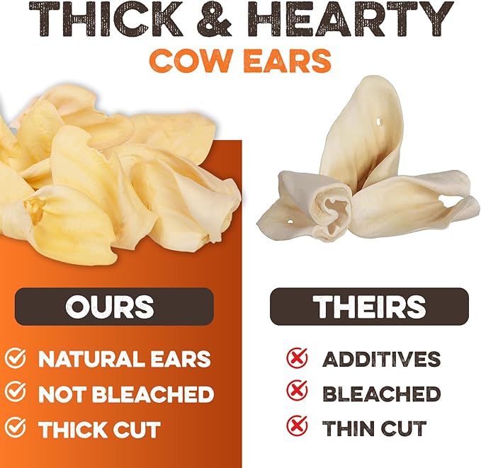 BRUTUS & BARNABY Cow Ears for Dogs – Whole Ears 100 ct, Thick Cut, Grass-Fed Angus Beef, All-Natural No-Rawhide Dog Treat Alternative
