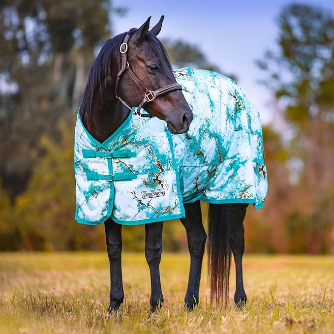 Jeffers Expression 1200 Denier Standard Neck Turnout Blanket for Horses, 81" - Water Proof, Breathable, 240 gram Polyfill for Medium Weight Warmth, Winter Protection for Stall, Barn – Bisbee Blue