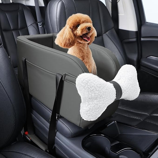 Center Console Dog Car Seat for Small Dogs Puppy Pet Booster Seat for Car PU Leather Travel Pet Car Carriers for Cat with Adjustable Safety Belt Support Pet up to 11lbs